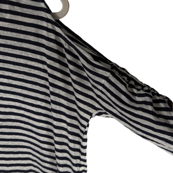 ALLSAINTS Harper LINEN COTTON Striped Cold Shoulder T-Shirt Ink Blue Size XS - Picture 8 of 14